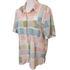 VINTAGE ALFRED DUNNER Preppy Pastel‎ Top Blouse Shirt Size 16 Squares Colorful